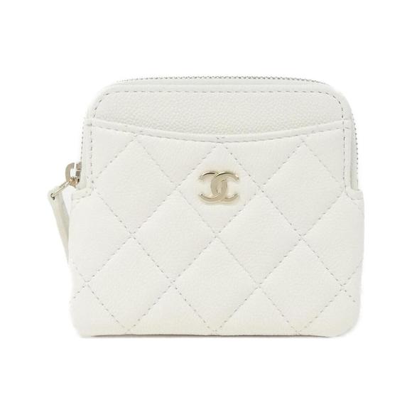 CHANEL Handbags - CHANEL Gold & White Caviar Leather Coin Purse